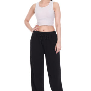 Black wide-leg trousers for women with drawstring waist and relaxed fit