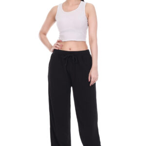 Black wide-leg trousers for women with drawstring waist and relaxed fit