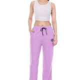 Lavender wide-leg trousers for women with drawstring waist and relaxed fit